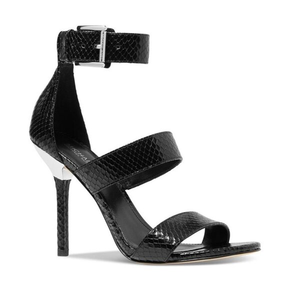 Michael Kors Womens Amal Dress Heels Sandals Black with Crome Accent Size 10 NEW - Picture 2 of 4